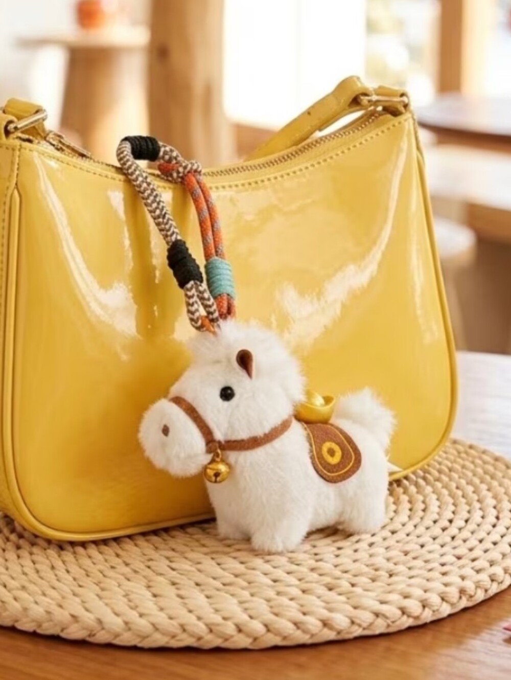 Lucky Plush Pony Bag Chain. NWT. White.
